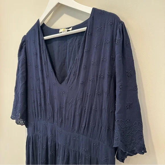 Boden Navy Lace Short Sleeve Maxi Dress Broderie Women’s Size 12 V Neck Long - Picture 11 of 16